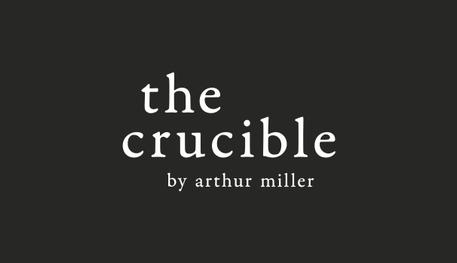 Title image with black background that reads "The Crucible by Arthur Miller" in all lower case white serif font.