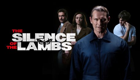 The cast of The Silence of the Lambs. From left to right: Oliver Farnworth as Agent Jack Crawford, Mollie Gallagher as Clarice Starling, John Partridge as Hannibal Lecter and Sam Jackson as Buffalo Bill.
