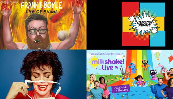 Four sets of artwork for touring comedy and theatre productions