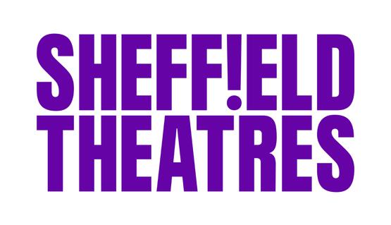 Logo for Sheffield Theatres with purple text in capitals. An exclamation mark replaces the the i in Sheffield.