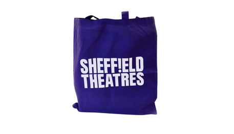 purple tote bag with large white Sheffield Theatres logo
